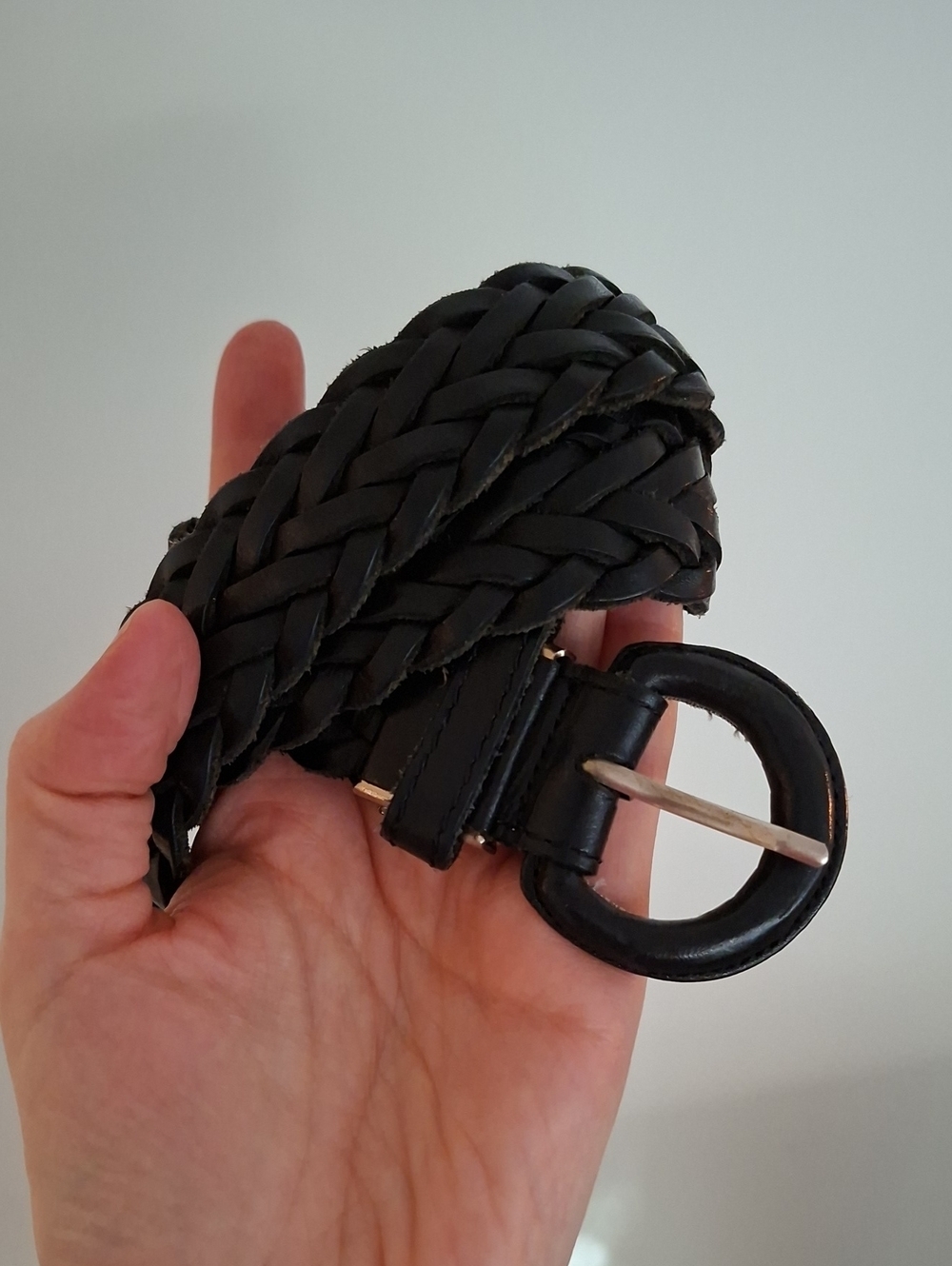 Black Genuine Leather Woven 90's Inspired Leather Waist Belt (Size M/L)